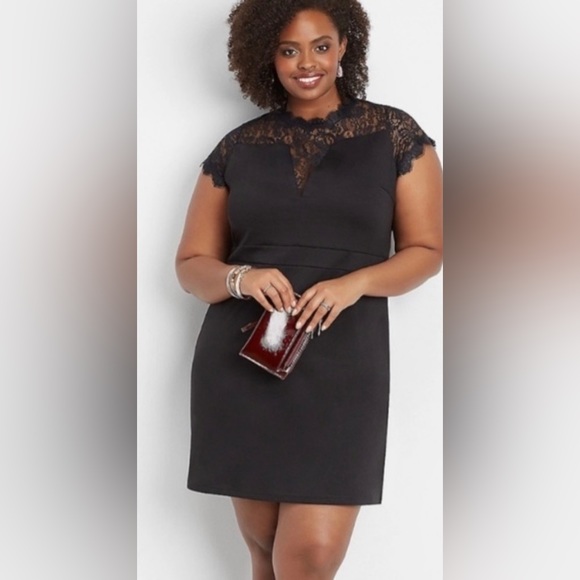 Maurices Black Lace Inset Short Cap Sleeve Ponte Dress Size 1 - Picture 1 of 5